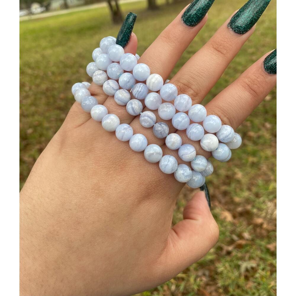 8 mm Blue Lace Agate Beaded Bracelet